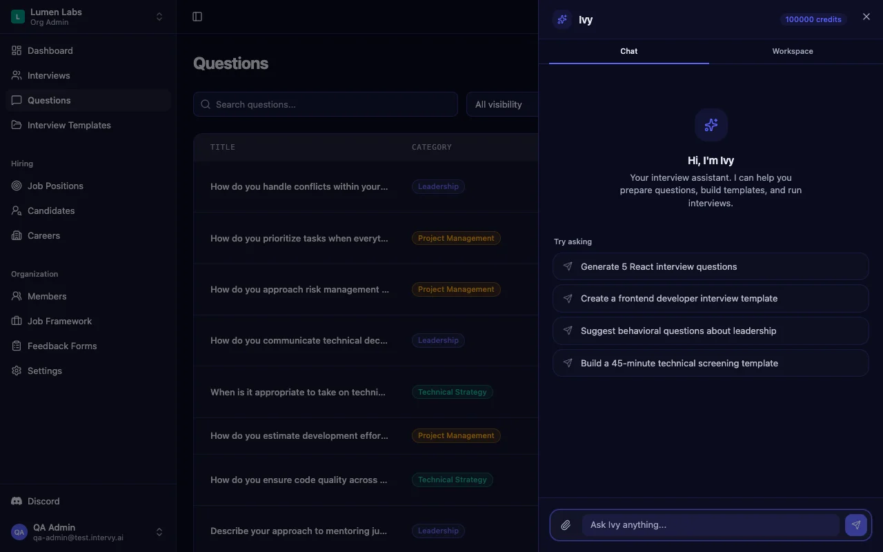 AI interview question generator Ivy helping prepare backend developer interview questions