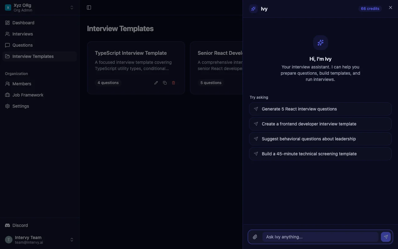AI interview question generator Ivy helping prepare JavaScript interview questions